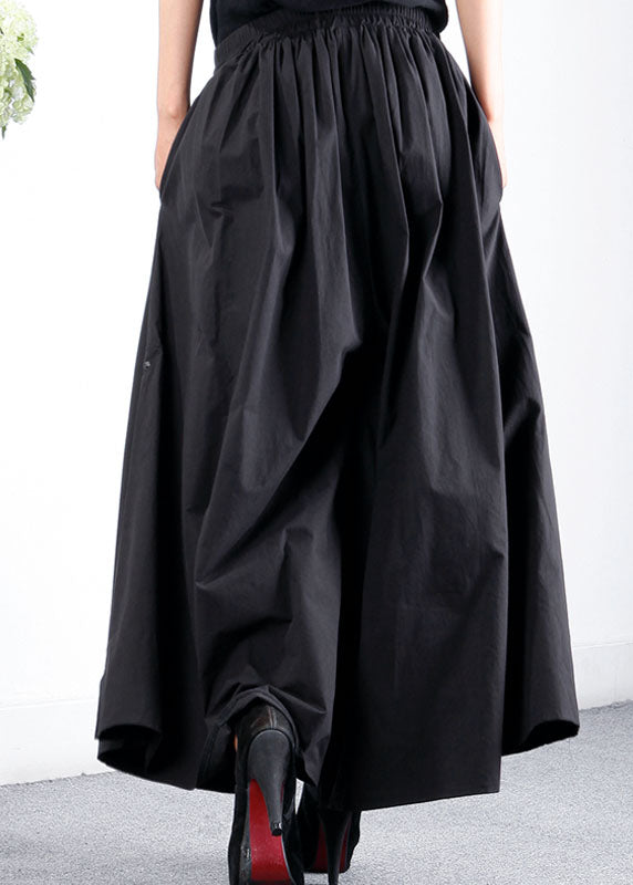 Art Black Loose Pockets Wide Leg Pants Spring