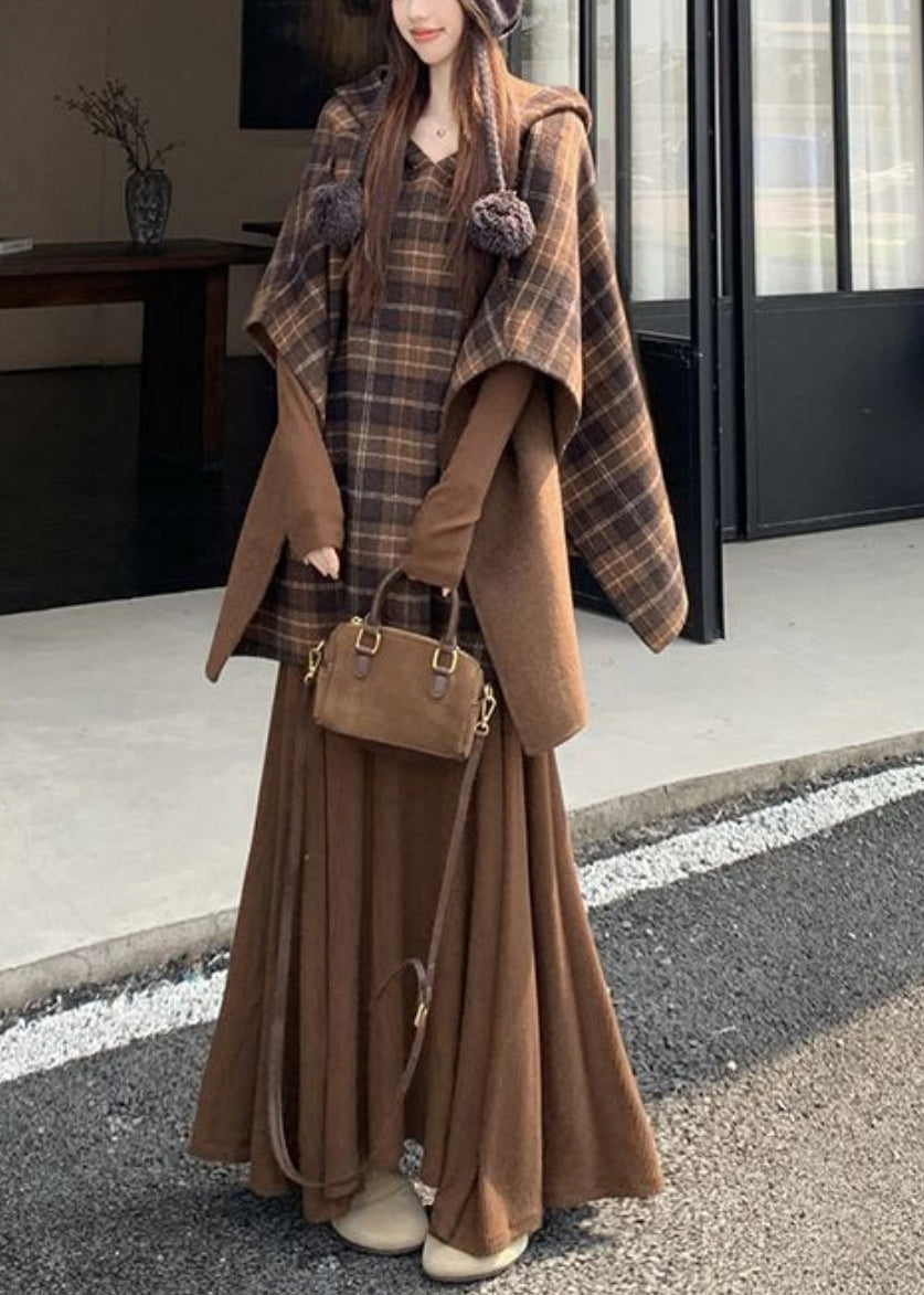 French Plaid Hooded Wear on Both Sides Cotton Two Pieces Set Fall