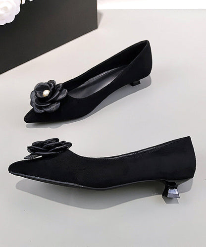 Black Suede Splicing Kitten Shoes Pointed Toe