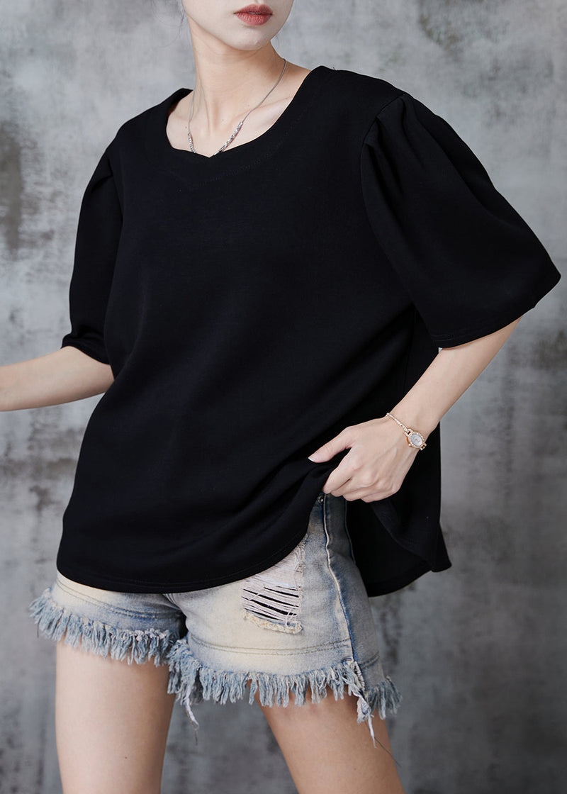 Simple Black O-neck Oversized Cotton Tanks Summer