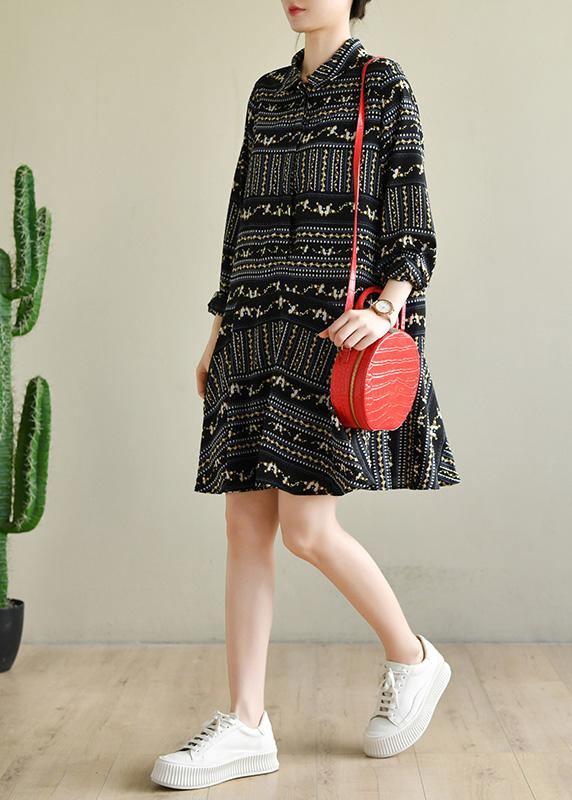 Art Black Print Chiffon Long Sleeve Summer Dress