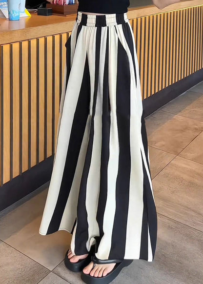 Black White Striped High Waist Wide Leg Pants
