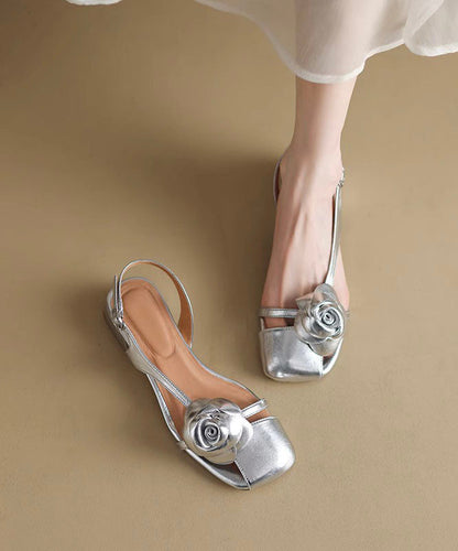 Art Splicing Chunky Sandals Silver Faux Leather Buckle Strap