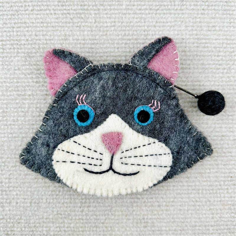 Comstylish Lovely Cat Face Handmade Felt Patchwork Coin Purse