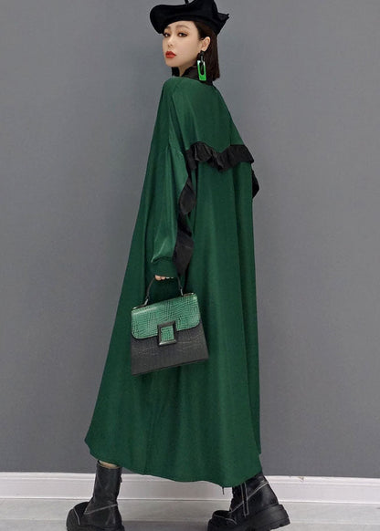 Loose Green Peter Pan Collar Patchwork Shirt Dress Spring