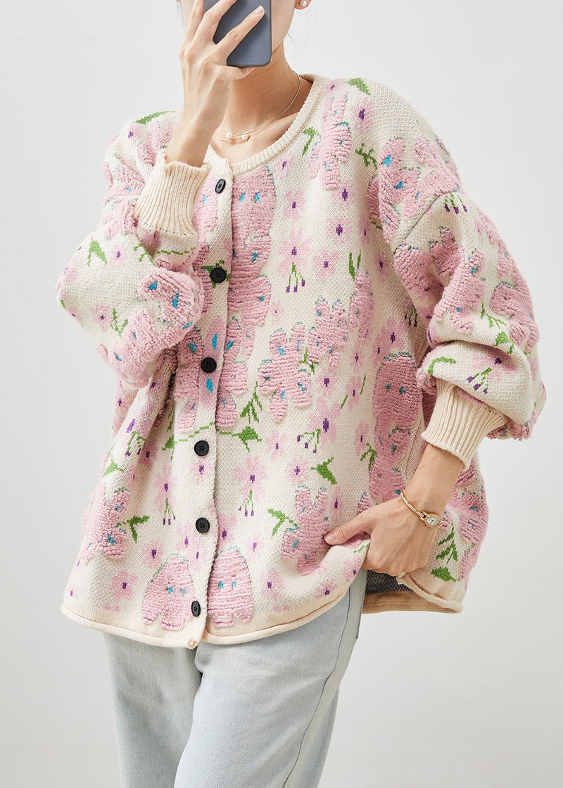 Light Pink Oversized Jacquard Knit Cardigans Winter