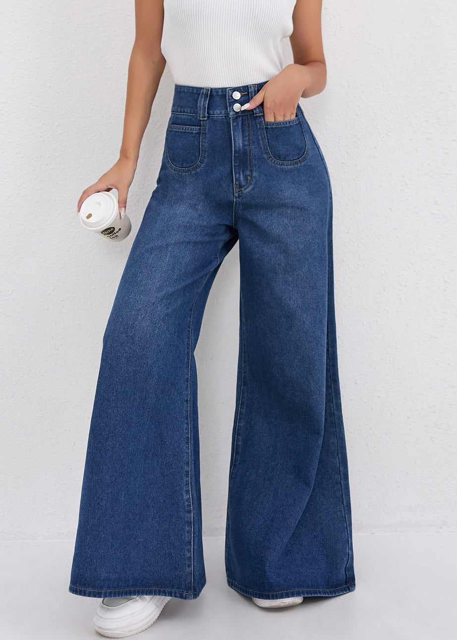 Natural Dark Blue High Waist Wide Leg Jeans Spring