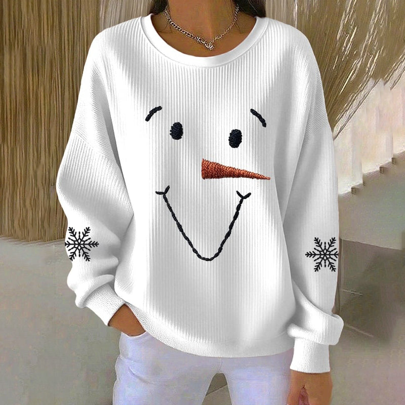 Comstylish Women's Christmas Snowman Snowflake Print Crew Neck Casual Sweatshirt