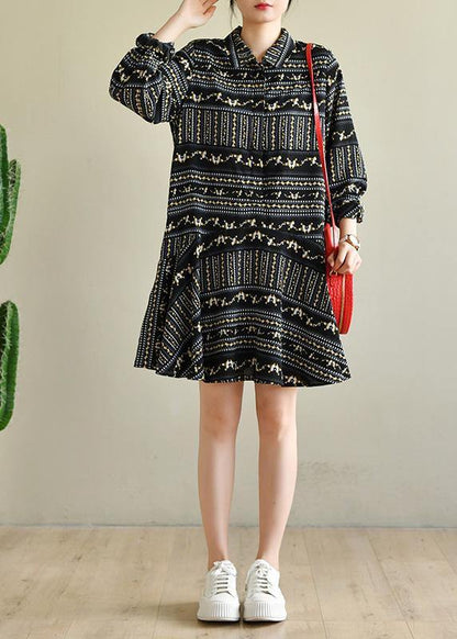 Art Black Print Chiffon Long Sleeve Summer Dress