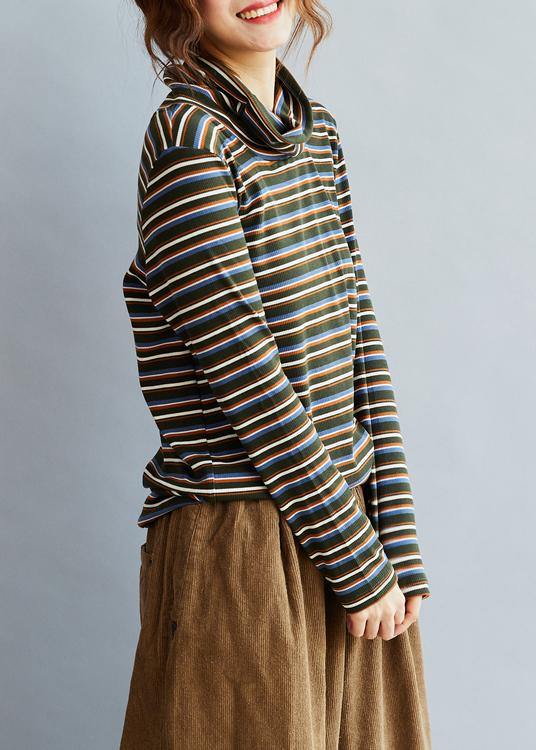 Diy High Neck Cotton Spring Blouses for Shirts Striped Tops