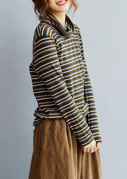 Diy High Neck Cotton Spring Blouses for Shirts Striped Tops