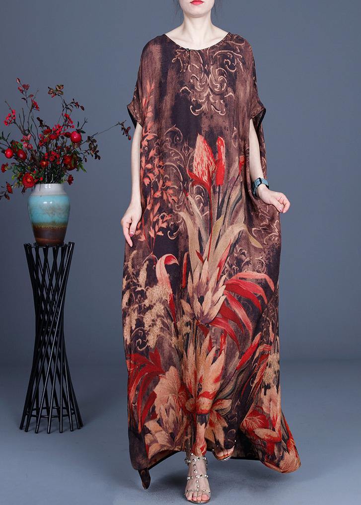 Chocolate Print Silk Asymmetrical Design Low High Design Dresses Summer