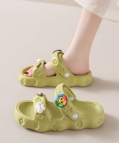 Green Platform Decorated Splicing Beach Slide Sandals