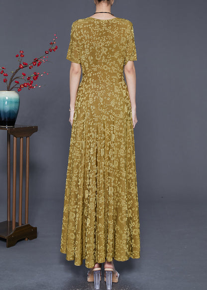 Grass Green Jacquard Silk a Line Dresses Slim Fit Summer