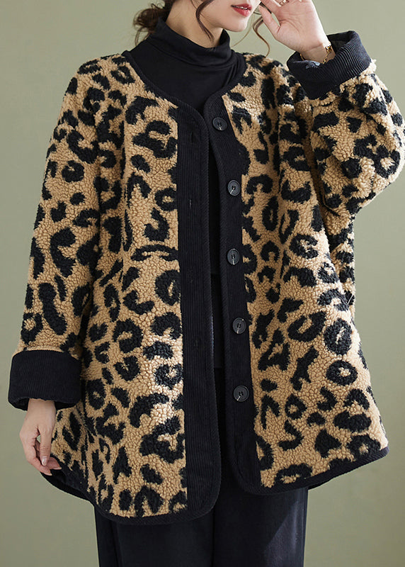 Leopard Pockets Fine Cotton Filled Faux Fur Coats Winter