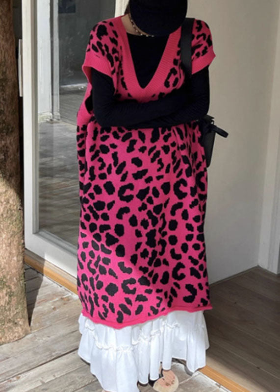 Rose V Neck Print Cotton Knit Long Dresses Fall