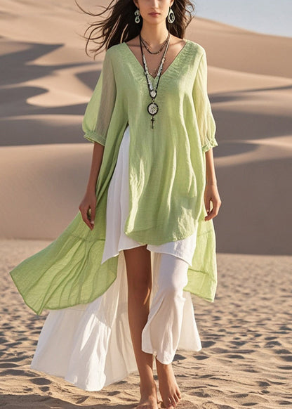 Light Green Asymmetrical Cotton Vacation Dresses Summer