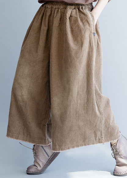 Natural Chocolate Corduroy Wide Leg Pants Spring