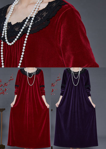 Mulberry Oversized Patchwork Lace Silk Velour Dress Fall