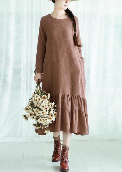 O Neck Ruffles Spring Quilting Clothes Design Orange Traveling Dress