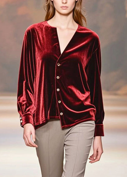 Mulberry Asymmetrical Design Silk Velour Shirt Fall