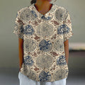 Comstylish Vintage Japanese Art Print Lapel Blouse