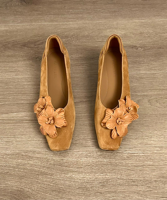 Caramel Wedge Heels Shoes Suede Splicing