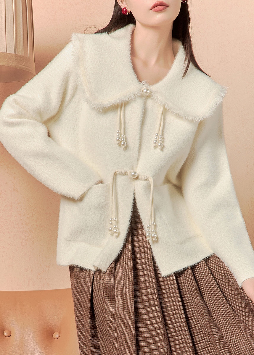 White Button Pockets Mink Velvet Coats Winter