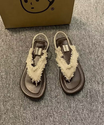 Beige Tassel Splicing Peep Toe Walking Sandals