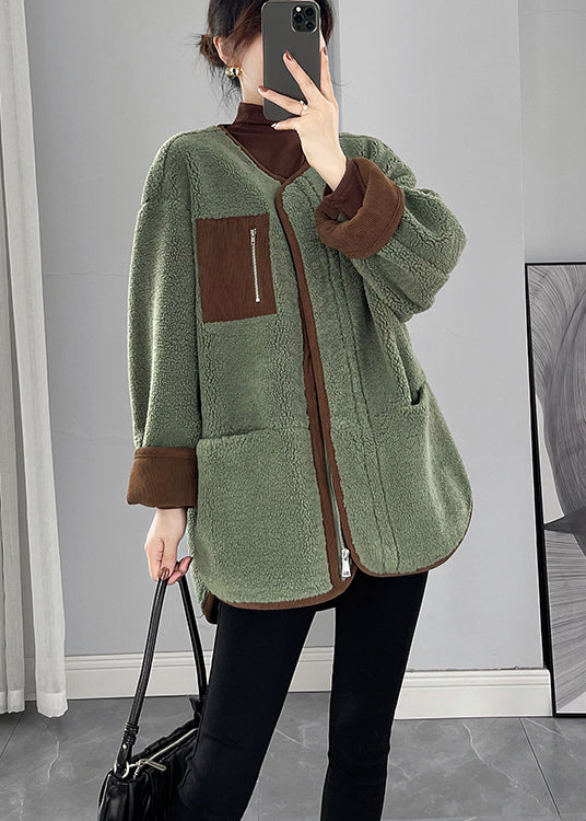 Organic Green Oversized Patchwork Faux Fur Teddy Coat Winter