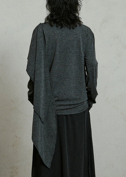 Slim Fit Grey Asymmetrical Cotton T Shirts Fall