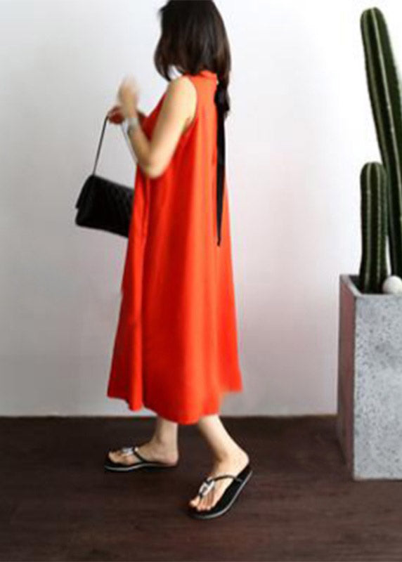 Red O-neck Pockets Jumpsuit Pants Summer