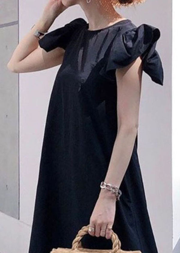 Black O Neck Patchwork Cotton Dress Summer