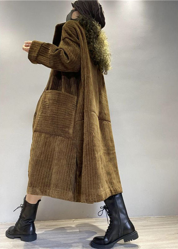 Coffee Pockets Button Corduroy Loose Fall Long Sleeve Coats