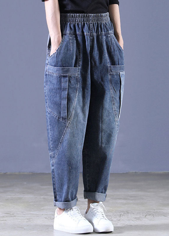 Boutique Blue Elastic Waist Pockets Harem Fall Pants