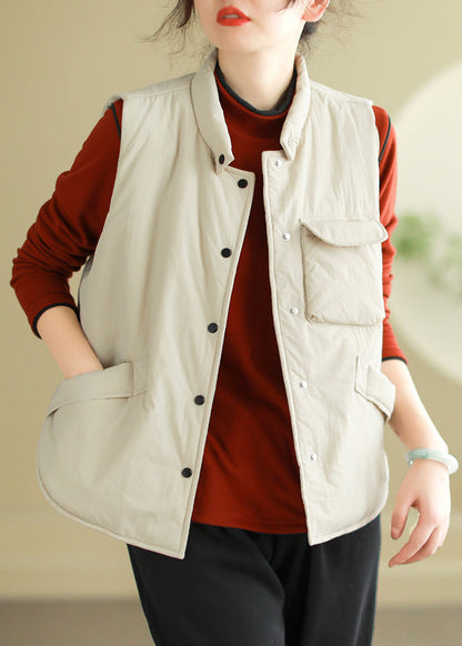 Wine Red Button Pockets Cotton Filled Waistcoat Sleeveless