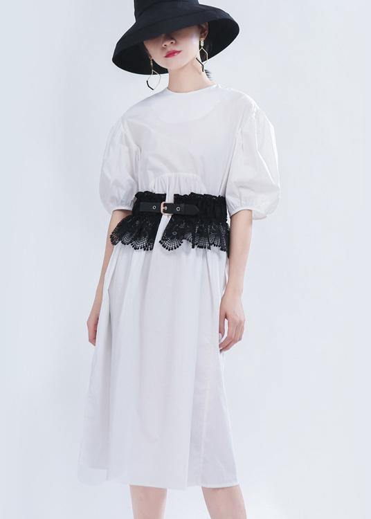 Comfy White Puff Sleeve Long Summer Cotton Dress
