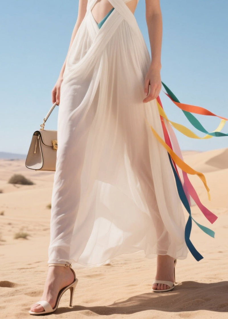 White Sheer Hollow Out Tulle Beach Dress Summer