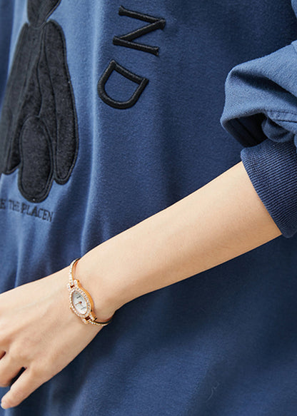 Blue Embroideried Oversized Cotton Pullover Spring