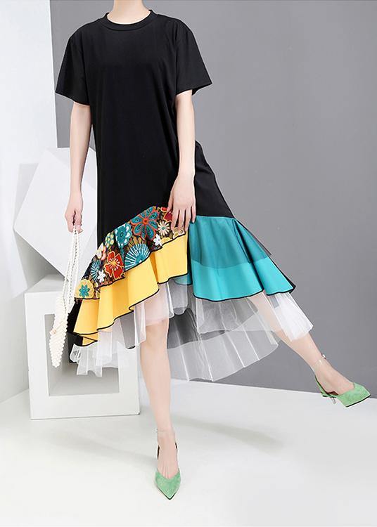 Summer Black Colorful Printed Hem Dress