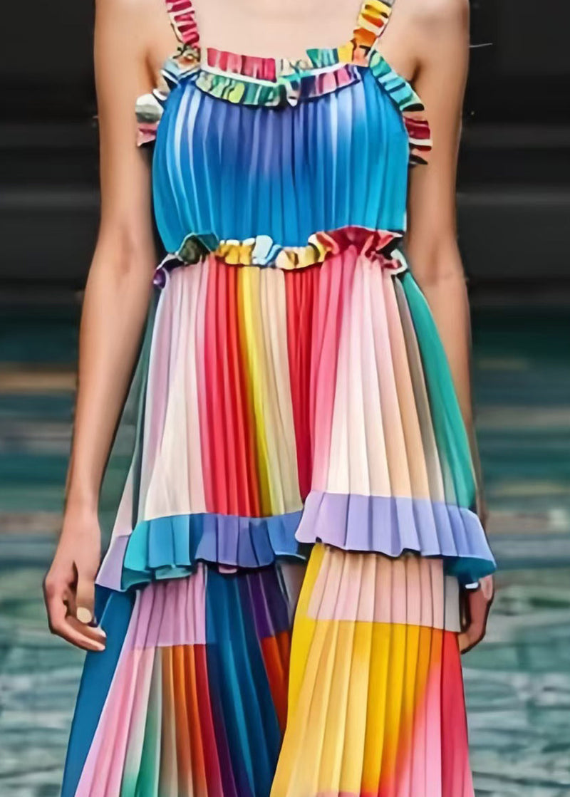 Rainbow Ruffled Striped Summer Dress