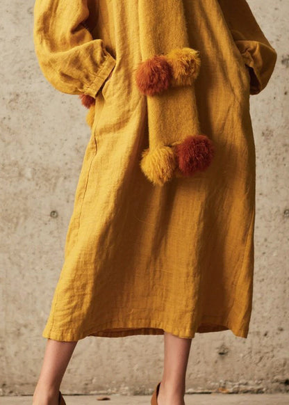 Yellow Oversized Cotton Ankle Dress Fall