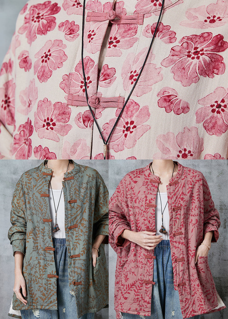 Red Oversized Print Cotton Coat Outwear Fall