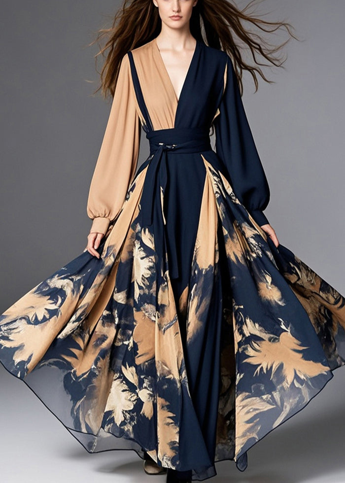 Asymmetrical Patchwork Exra Large Hem Chiffon Cinched Dress Fall