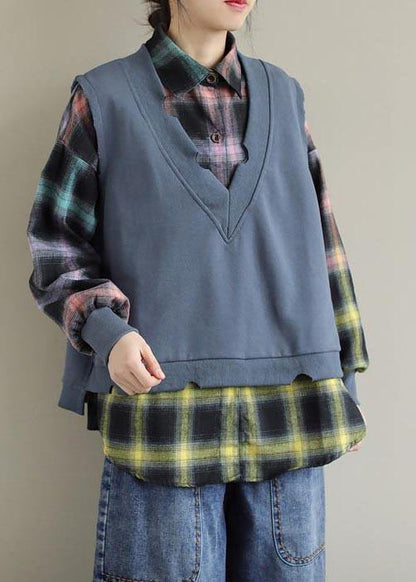 Diy Gray Top Silhouette Lapel Two Pieces Oversized Spring Blouse