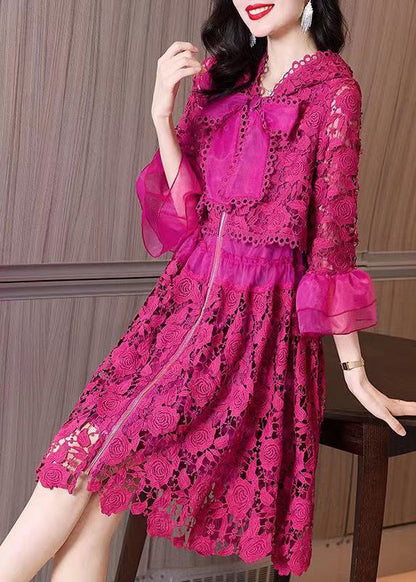 Rose Hooded Embroideried Patchwork Lace Dresses Fall