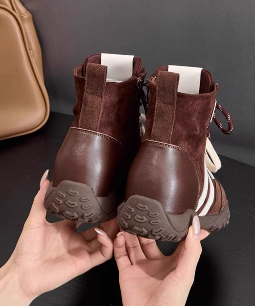 Lace Up Splicing Platform Ankle Boots Grey Suede