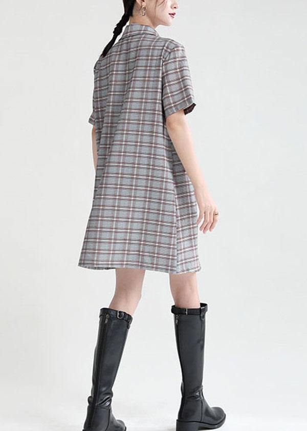 Diy Plaid Peter Pan Collar Pockets Summer Short Sleeve Dress