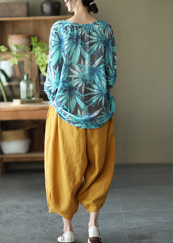 Blue V Neck Loose Fall Long Sleeve Shirt Top