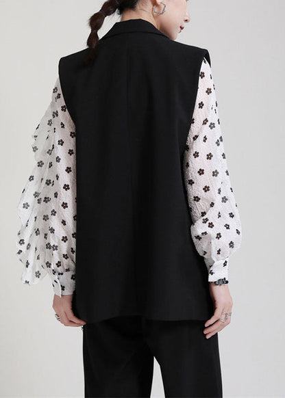 Loose Black Peterpan Collar Button Bow Fall Sleeveless Vest
